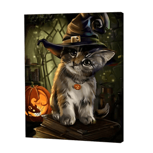 Kot w  kapeluszu czarownicy | Haft Diamentowy