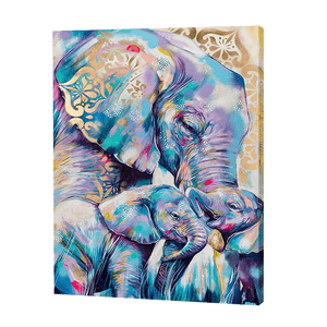 Pastelowy słoń z cielętami | Haft Diamentowy