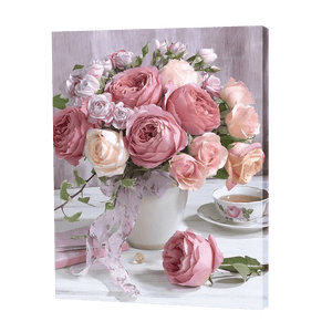 Róże brzoskwiniowe w wazonie | Haft Diamentowy