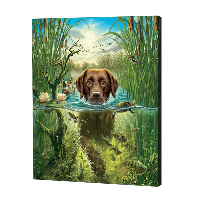 Pływanie psa | Haft Diamentowy