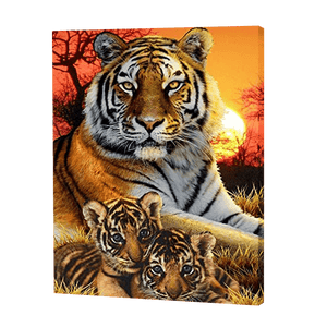 Tygrys z młodymi | Haft Diamentowy