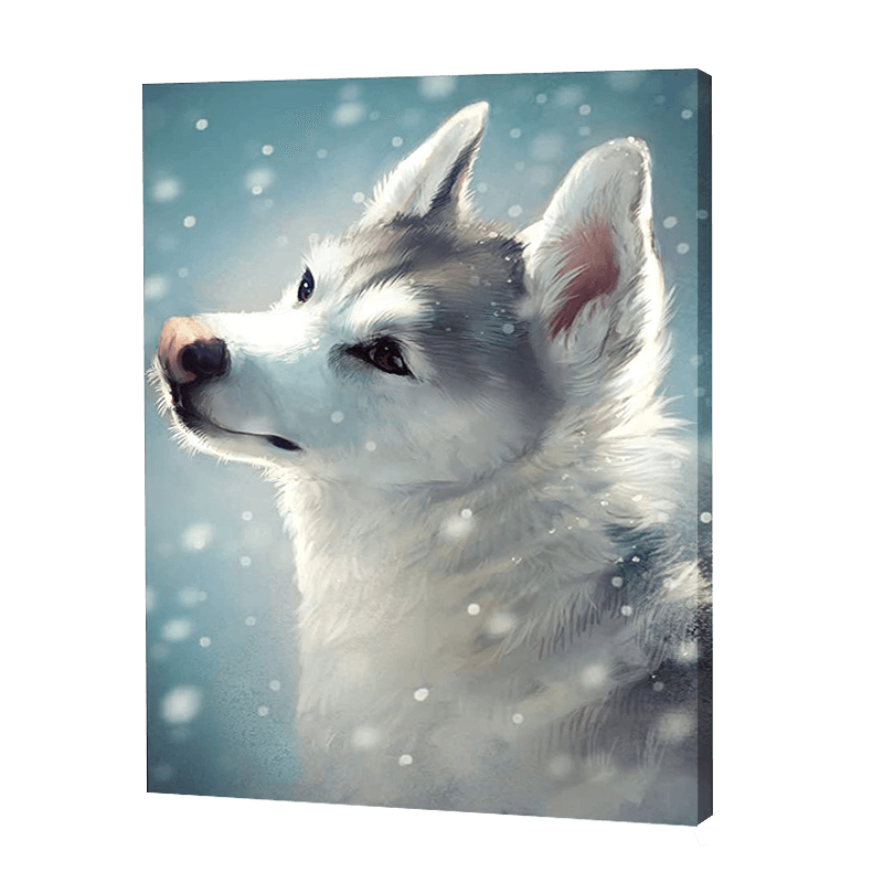 Biały wilk w śniegu | Haft Diamentowy