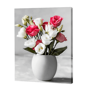 Białe i różowe róże w Vsae | Haft Diamentowy