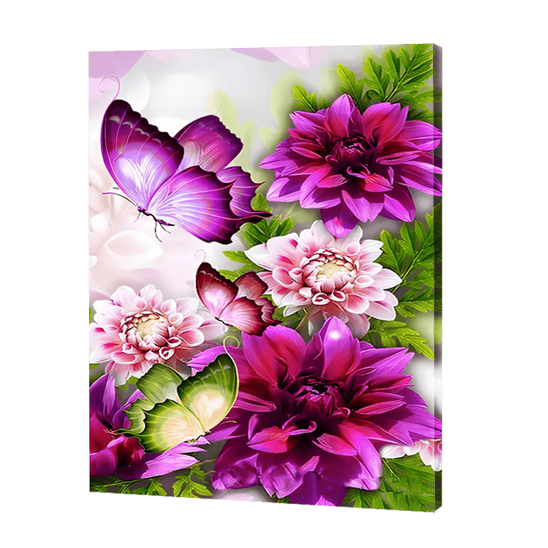 Fioletowe kwiaty motyla | Haft Diamentowy